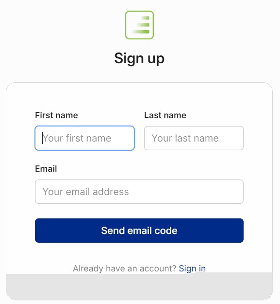 A screenshot of a sign up formDescription automatically generated